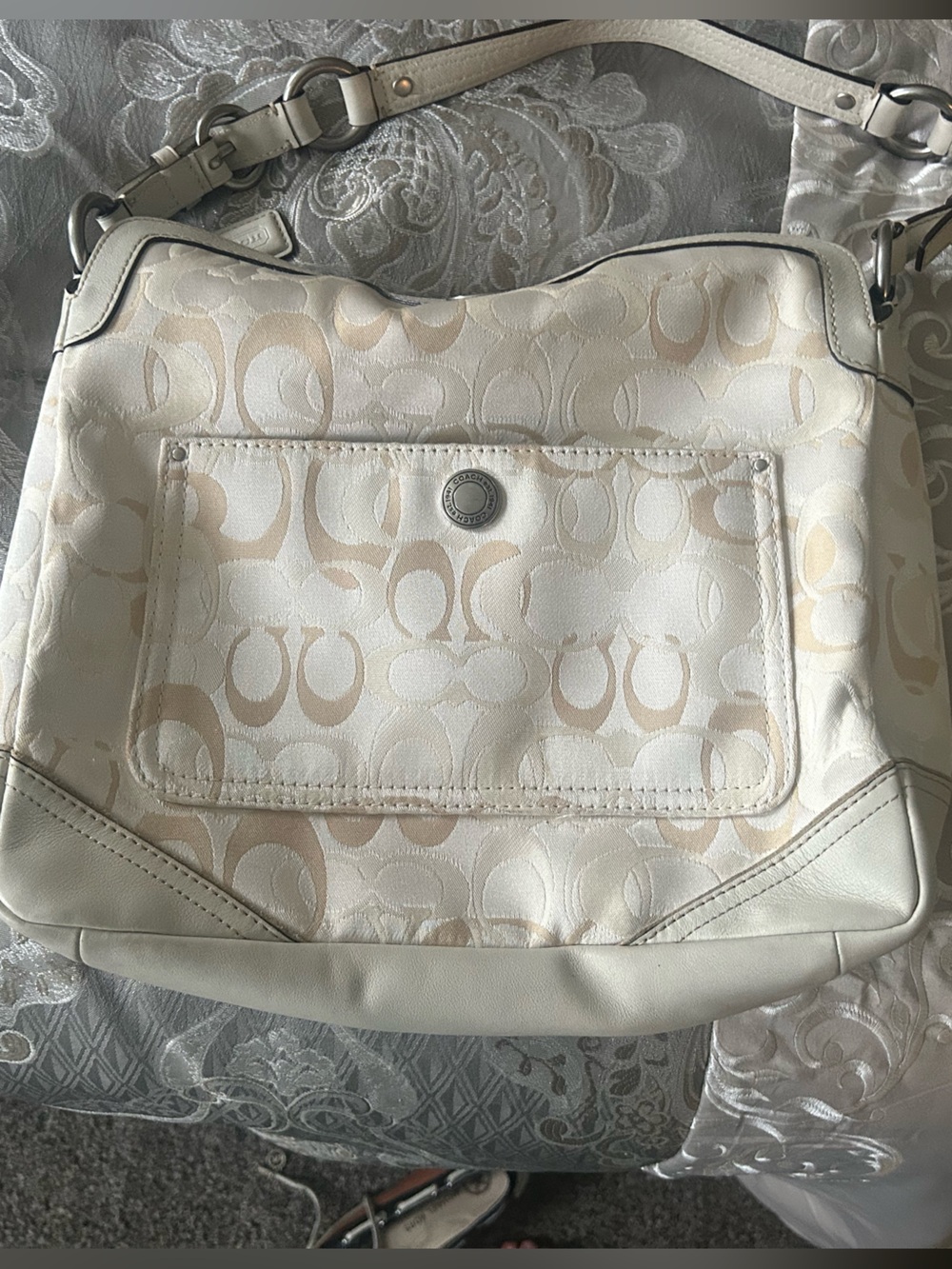 Vintage Coach 2010 Cream Signature-Print Shoulder Bag -